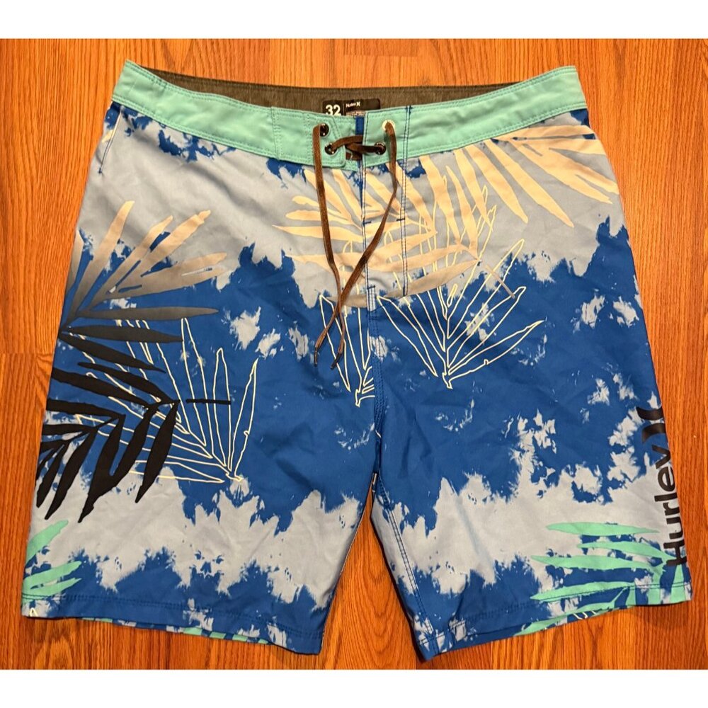 Hurley Board Shorts Blue Floral Mens 32 8" Swim Trunks
